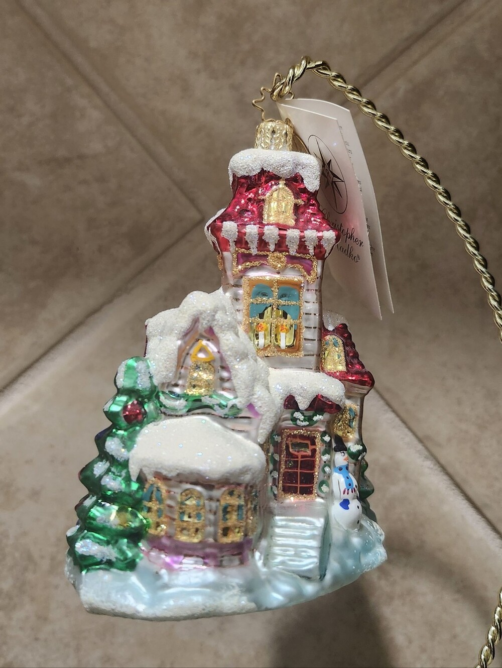 Christopher Radko Christmas Snowy Village House Ornament Snowman Church Holiday